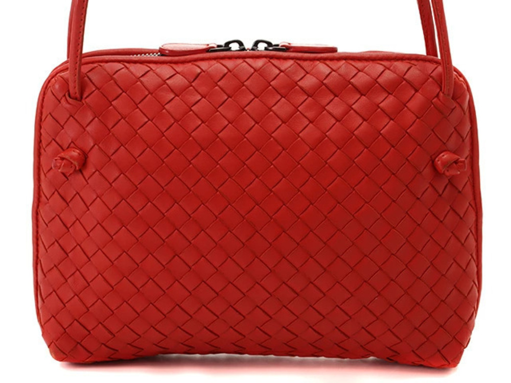 BOTTEGA VENETA Nodini Intrecciato Shoulder Bag Red Leather